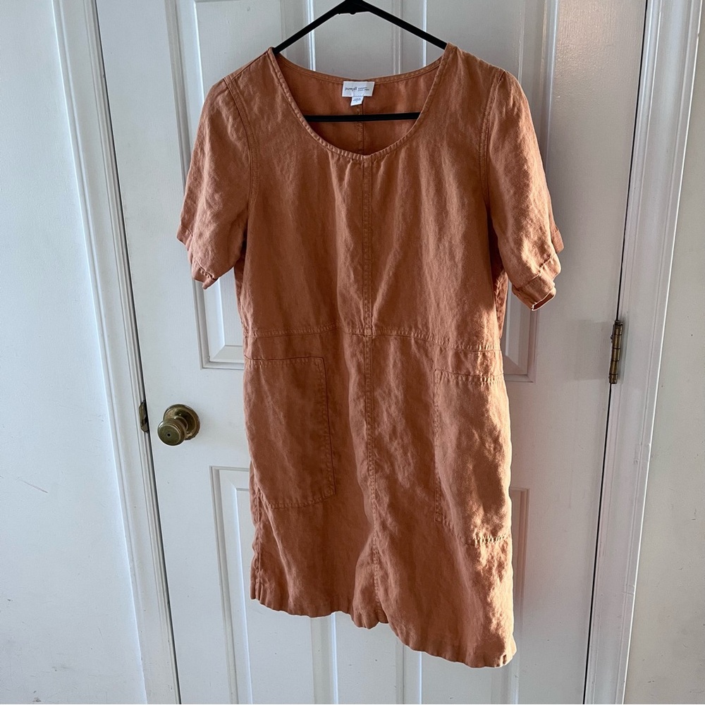 Pure J Jill Shift Dress Small Muted Orange Garment Dye 100% Linen Woven Boho EUC